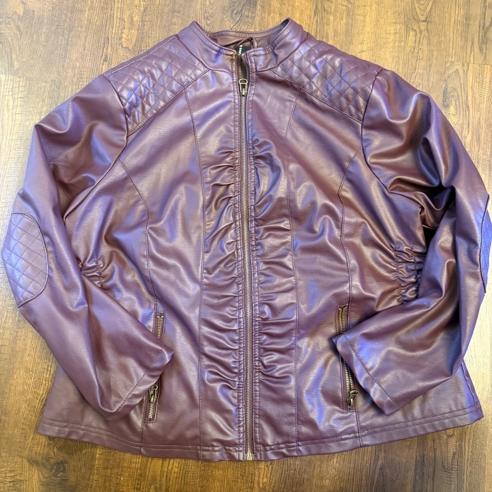 Outer Edge Maroon Faux Leather Moto Jacket